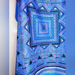 BLUE THAI SILK SCARF WITH GEOMETRIC PATTERN NWOT
